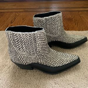 Real Haircalf Booties with Snakeskin Trim